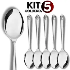 Kit 5 Colher de Arroz Inox 26cm Utensílio de Cozinha Resistente Para Servir Alimentos
