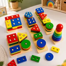 Brinquedo Educativo Infantil de Madeira MDF Encaixe Didático Formas Coloridas