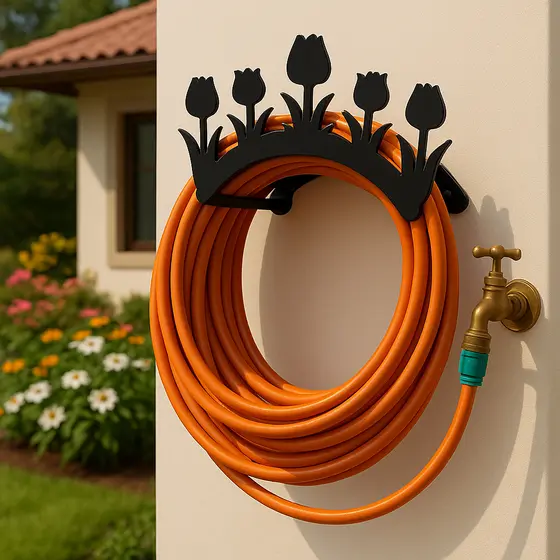 Suporte Para Mangueira De Jardim Em Aço Carbono Modelo Tulipa Decorativo Compacto Resistente
