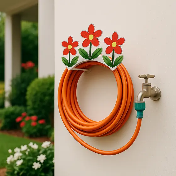 Suporte Para Mangueira Em Aço Carbono Organizador Quintal Jardim Área Externa Modelo Flor Colorida