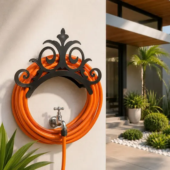 Suporte Fixo de Enrolar Mangueira Até 50 Metros Aço Reforçado Modelo Clássico Decorativo Resistente