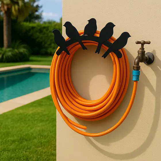 Suporte Para Mangueira De Jardim Fixo Parede Em Aço Modelo Pássaros Resistente Decorativo