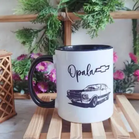 CANECA CERÂMICA OPALA - CANECA PORCELANA PERSONALIZADA CARRO - Alça preta