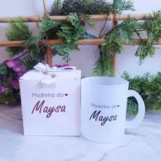 Caneca De Vidro Personalizada - Caneca Vidro Padrinhos - Caneca Casal Com Caixa Presente