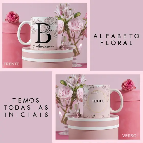 CANECA FLORAL - SEU NOME E FRASE