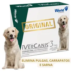 Remedio para carrapato, pulgas e sarna Ivercanis 3mg C/4 Comprimidos - World