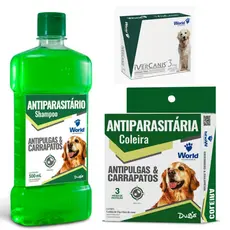 Kit Coleira Anti pulga e Carrapato, Shampoo e Ivercanis 3 mg com 4 comprimidos