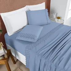 Lençol Solteiro/Casal/Queen/King Percal 400 Fios Jogo de Cama Bordado Inglês Macio 3 e 4 Peças