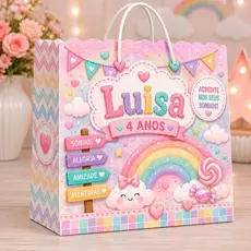 Sacolinha Surpresa Personalizada com Nome e Idade Tema Chuva de Bençãos Arco Íris| Lembrancinha Decoração Festa Infantil