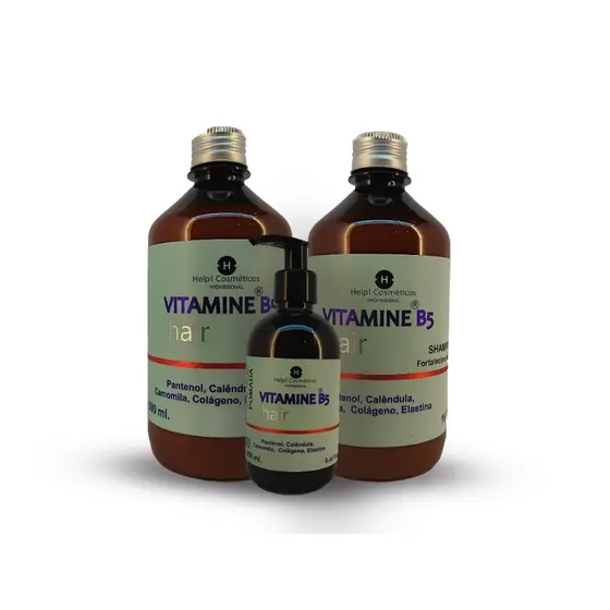 Kit Vitamine B5 Phantenol (3 itens) Shampoo + Máscara + Leave In - Força, Brilho, Tratamento Original Help Cosméticos Autorizado pela Anvisa