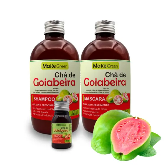 Shampoo Máscara Tônico Tratamento Crescimento e Queda Capilar Antiqueda Kit Chá de Goiabeira - 250ml