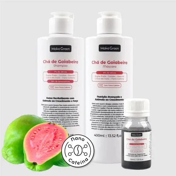 Novo Kit Tratamento Potencializado Chá de Goiabeira – Shampoo + Máscara + Tônico | Crescimento Rápido e Antiqueda