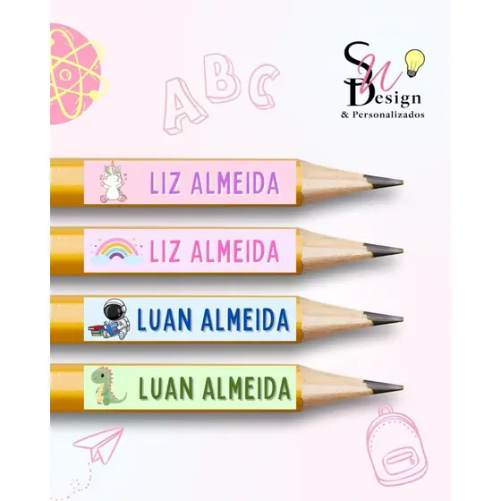 90 Etiquetas Escolares Personalizadas - Vinil resistente a água