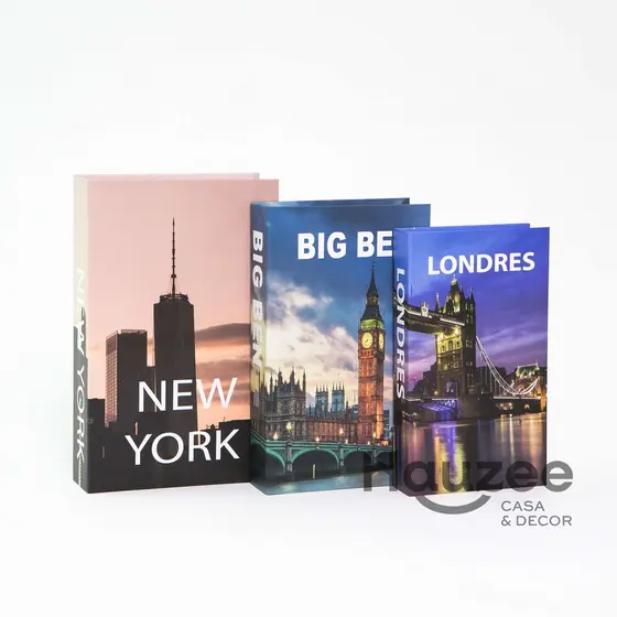 Kit 3un Caixa Porta Objetos Livro Decorativo Varias Estampas Luxo