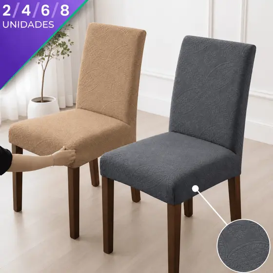Capa Cadeira Elástica Anti Gato em Matelassê Ultrassônico Alto Relevo Jantar Cozinha Ajustáveis Laváveis Kit