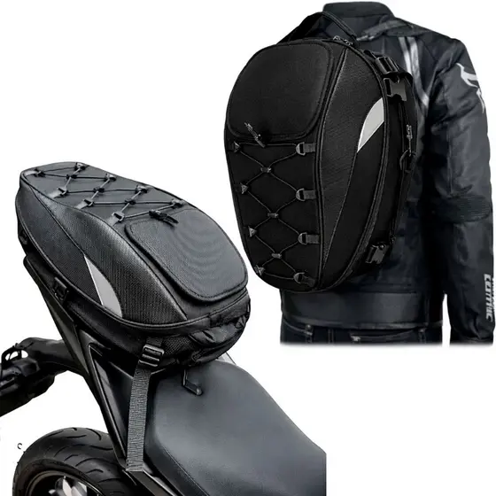 Mochila Bau Bagageiro Moto Alforge 37L Traseiro Porta Capacete Bag Impermeável Expansiva