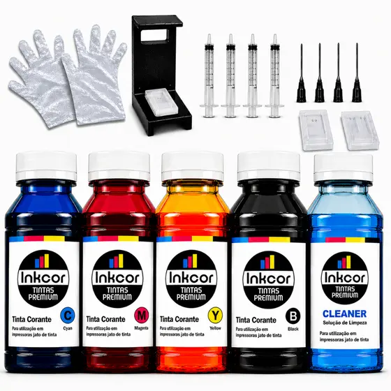 Kit Recarga Cartucho 300ml no Total (60ml cada cor) Inkcor Compatível HP 667 668 662 122 60 664 901