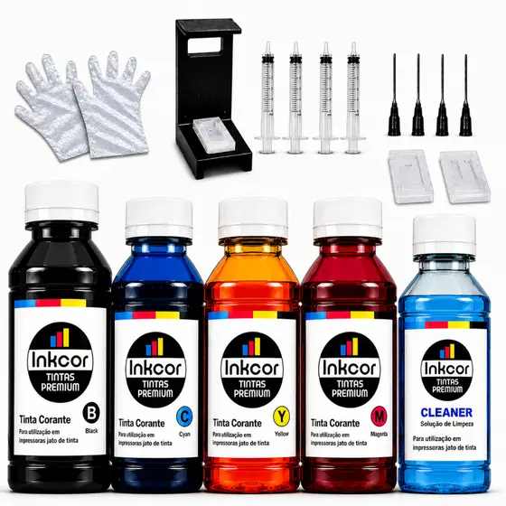 Kit Recarga Cartucho Inkcor 667 668 664 60 122 Compatível com Impressora HP 2774 2975 2874 2700 2376