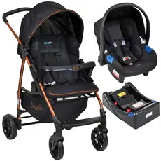 Carrinho com Bebe Conforto Base Burigotto Ecco Preto Bronze