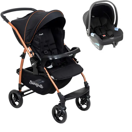 Carrinho De Bebê Rio K + Bebê Conforto Preto Cobre Burigotto
