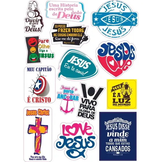 Cartela adesivo gospel evangelico Jesus kit com 14 adesivos