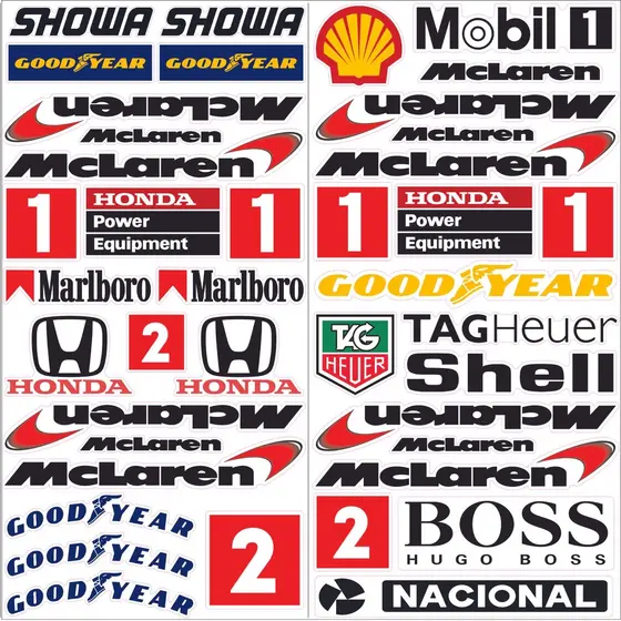 Kit 41 Adesivos Maclarem MP4 formula 1 honda Carro Moto
