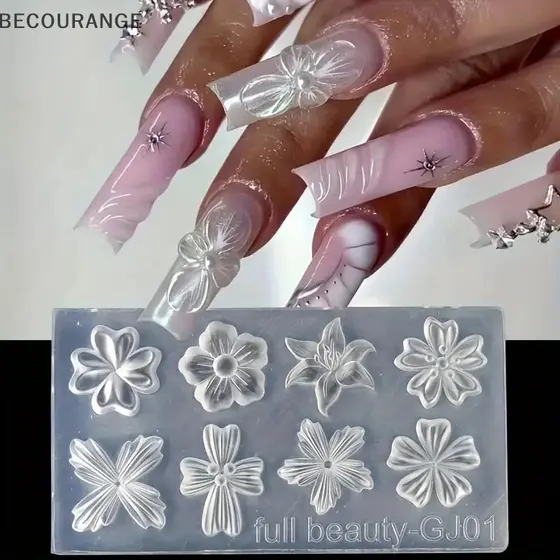 BEC Molde De Silicone Para Unhas , 2 Peças , Flor 3d , Lírio , Cinco Pétalas , Transparente , Faça Você Mesmo , Decoraçã