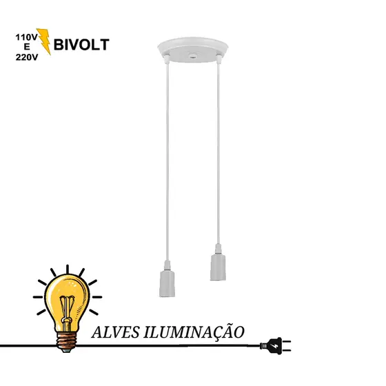 Pendente Luminária Fio Fiação Lustre decorativo Soquete Liso 2 Lâmpadas E-27 Completo