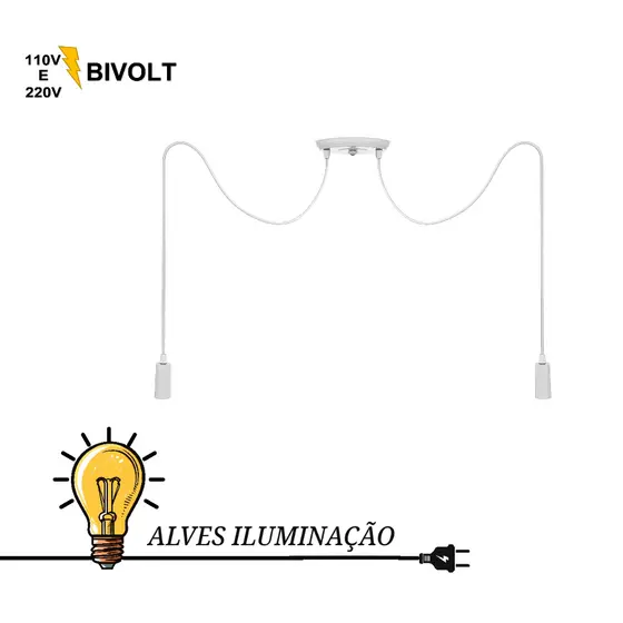 Luminária Pendente Decorativo Aranha com Soquete Liso E27 para 2 Lâmpadas Bivolt Completo