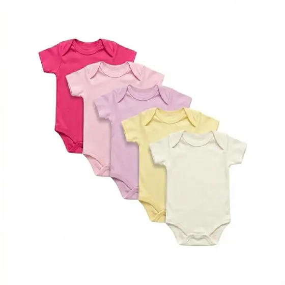 Kit 5 Bodies Bebê Manga Curta Algodão Premium - Kit Essencial Enxoval