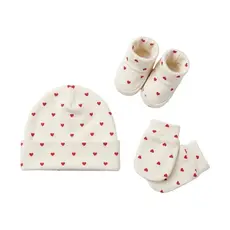 Kit Touca, Luva e Sapatinho para Bebê Menina RN | Suedine 100% Algodão | Conjunto Recém-Nascido Antialérgico Estampado