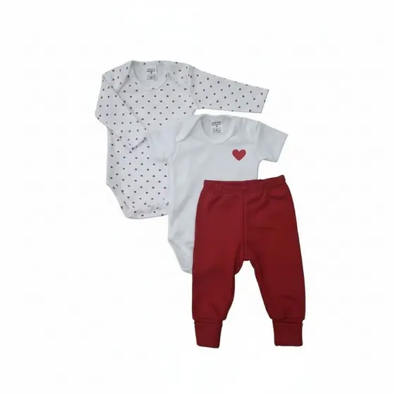 Conjunto Bebê Menino/Menina 3 Peças Body Longo + curto +  calça 100% algodão - RN ao P