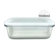 Pote para Alimentos de Vidro Retangular e Tampa Branca 1040 ML