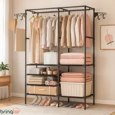Guarda Roupa Portátil Arara Multifuncional com Cabideiro e Sapateira