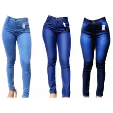 KIT COM 3 CAL脟AS JEANS FEMININA COM LYCRA/ ELASTANO - CINTURA ALTA - MODELA NO CORPO - ENVIO IMEDIATO