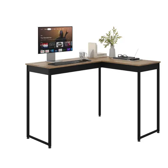 Mesa de Canto Escrivaninha Escritório Home Office em L 110cm Apoio Industrial Preto Tampo Mesa em L Laminado Pier