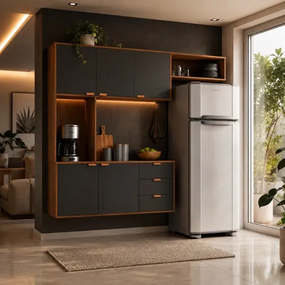 Armário De Cozinha Suspenso Com 5 Portas E 3 Gavetas Compacto Acabamento Moderno Estilo Nórdico- Modelo Callas
