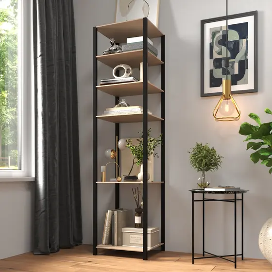 Estante Industrial Multiuso 6 Prateleiras para Livros Decoração Sala Escritório Quarto Carvalho Claro