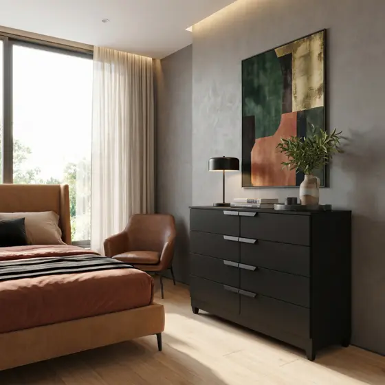 Cômoda Multiuso 8 Gavetas Quarto Casal Solteiro Branco Off White Cinza Moderna Espaçosa Design Industrial Organizador