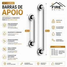Kit 2 Barras Apoio Alumínio Alça Suporte Banheiro Segurança Proteção Idoso Deficiente 60cm 30cm Pne