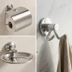 kIT Acessórios para Banheiro Inox 3 Peças Saboneteira Papeleira e Cabide 2 Ganchos