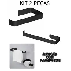 Kit 2 peças Aluminio para Banheiro Preto Black Lavabo Porta Toalha de Rosto Papeliera