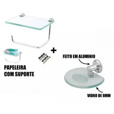 Acessórios para Banheiro Porta Papel Higiênico com Suporte Saboneteira de Vidro Oval 8mm