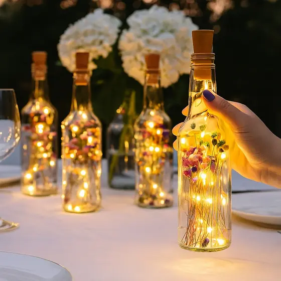 Lembrancinha de Aniversario Casamento Festas 10 Garrafas com LED e Flores Colorido