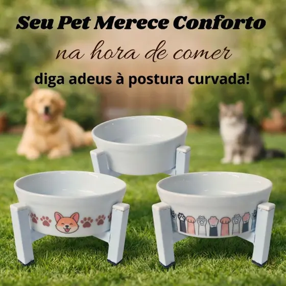 Comedouro Bebedouro 02 un. Elevado Cerâmica Gatos e Cachorro Potes para Ração Comedouro Pet