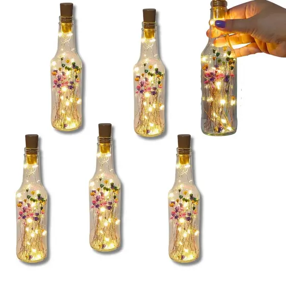 Lembrancinha de Aniversário Decoração de Centro de Mesa Camento Eventos 6 Garrafas  LED Decorada