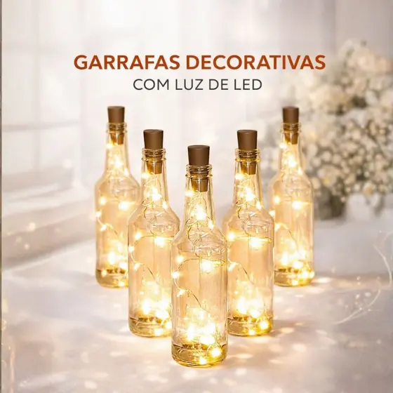 Lembrancinha De Aniversário Casamento 05 Garrafa Com Luz Led Luminaria de Mesa Presente