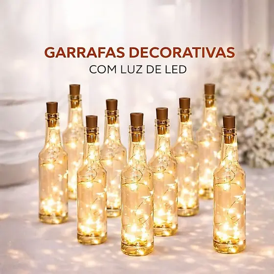 Lembrancinha De Aniversário Casamento 10 Garrafa Com Luz Led Luminaria de Mesa Presente