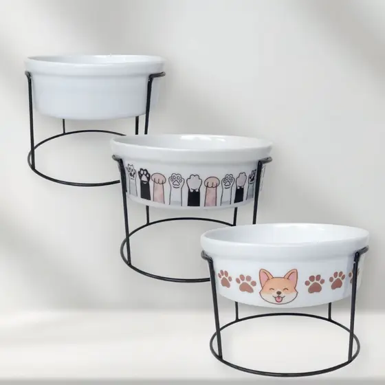 Comedouro Bebedouro Pote de Ração para Cachorro e Gatos de Porte Médio Pequeno 500ML Porcelana