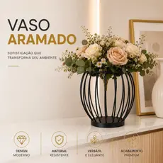 Vaso Decorativo Aramado Moderno Centro de Mesa Preto